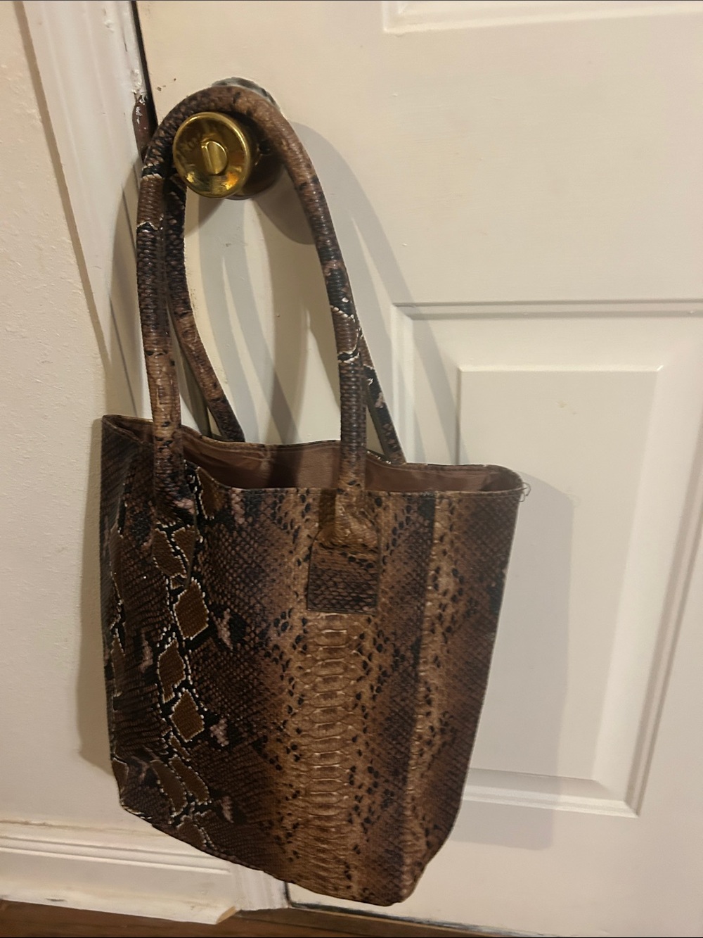 Brown Snake-Embossed Tote Bag - Women's Shoulder Bag